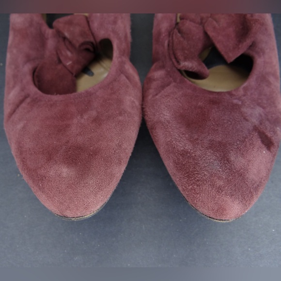 MARNI Burgundy Suede Bow Accent Pointed Toe Ballerina Ballet Flats Size 37 / 7 - Picture 4 of 7